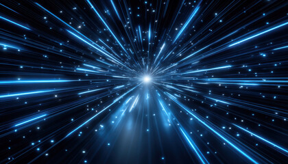 Bright blue light rays and glowing particles create dynamic ai agent inspired futuristic energy burst with sense of speed and motion