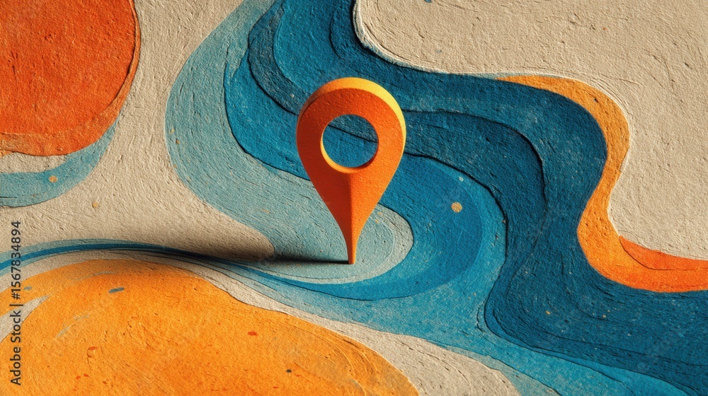 Poster colorful abstract map pin design over textured background