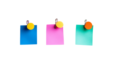 sticky notes with round pins isolated on transparent background