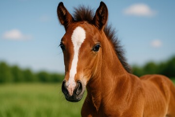 Obraz premium Detailed close-up of a charming young foal's face
