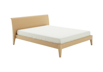 Modern light wood bed frame with white mattress isolated on transparent background