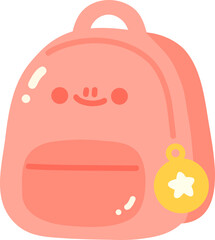 Cute pink backpack with smiling face and star shaped charm, perfect for school or travel. This adorable accessory adds playful touch to any outfit