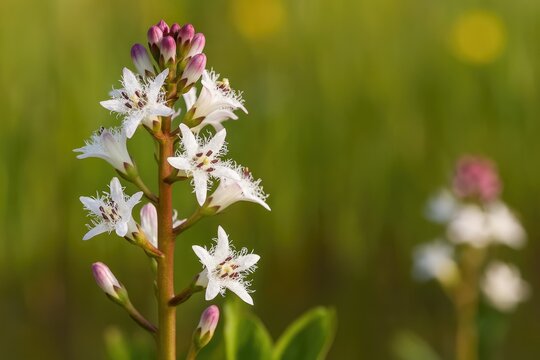 Detailed view of blooming bogbean flowers