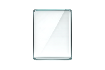 Blank clear glass rectangle frame with rounded corners isolated on transparent background