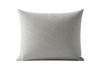 A textured light gray throw pillow with subtle linear patterns isolated on transparent background