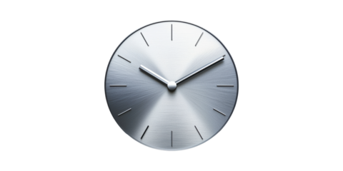 Minimalist Silver Wall Clock. Modern Design And Timekeeping Concept Isolated On Transparent Background