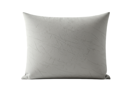 A textured light gray throw pillow with subtle linear patterns isolated on transparent background