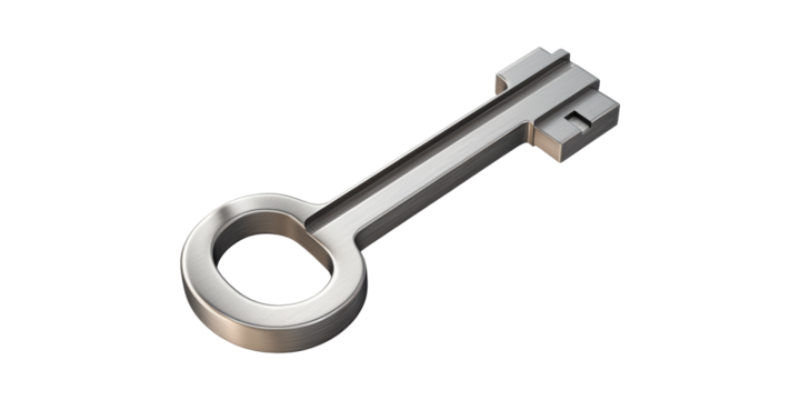 Silver Metal Key. Symbol Of Security, Access, And Unlocking Potential Isolated On Transparent Background