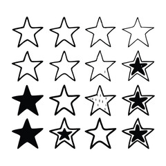 Obraz premium Black and White Hand Drawn Star Icons Set Graphic Design Elements stars