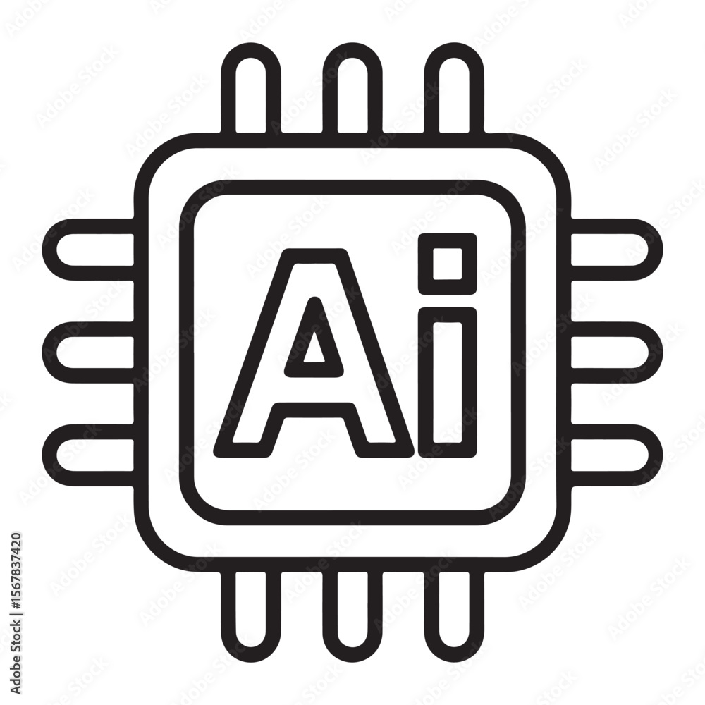 Poster stylized ai processor chip icon with rounded pins and the letters ai