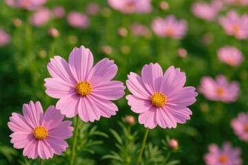 Fototapeta premium Detailed shot of vibrant pink blossoms in a lush garden