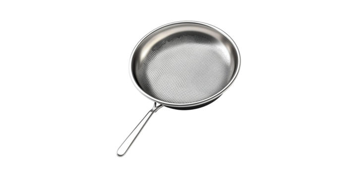 Stainless Steel Frying Pan with Textured Cooking Surface Isolated on Transparent Background