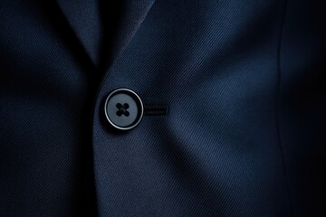 Detailed view of a formal blazer button on a smooth, elegant business jacket with a professional backdrop