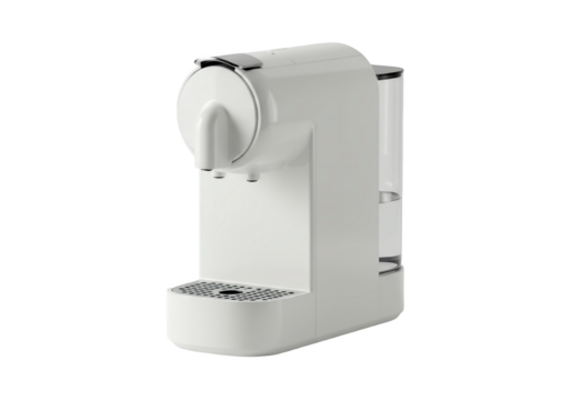 Modern white coffee machine with chrome accents isolated on transparent background