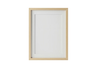 Minimalist light wood picture frame with white mat isolated on transparent background
