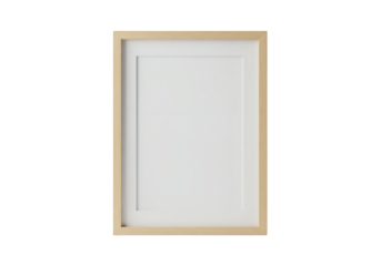 Minimalist light wood picture frame with white mat isolated on transparent background
