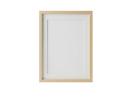 Minimalist light wood picture frame with white mat isolated on transparent background