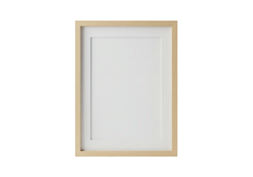 Minimalist light wood picture frame with white mat isolated on transparent background