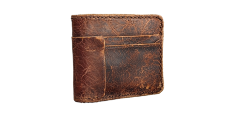 Vintage Brown Leather Wallet. Classic Style And Durable Craftsmanship Isolated On Transparent Background
