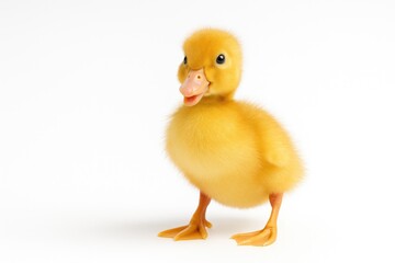 Fototapeta premium Adorable baby duck on a plain white backdrop