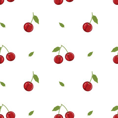 Cherry berries seamless pattern. Cherry berries with leaves. Abstract and minimalist pattern.