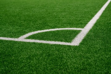 Synthetic grass corner of a soccer field