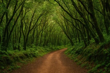 Fototapeta premium Lush evergreen woodland and trekking path in the rugged mountain range