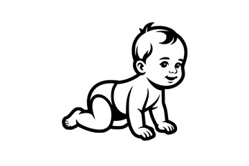 Crawling Baby Boy Logo – Bold Minimalist Line Art Generative AI