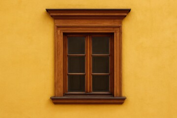 Vintage wooden window on a vibrant yellow concrete structure