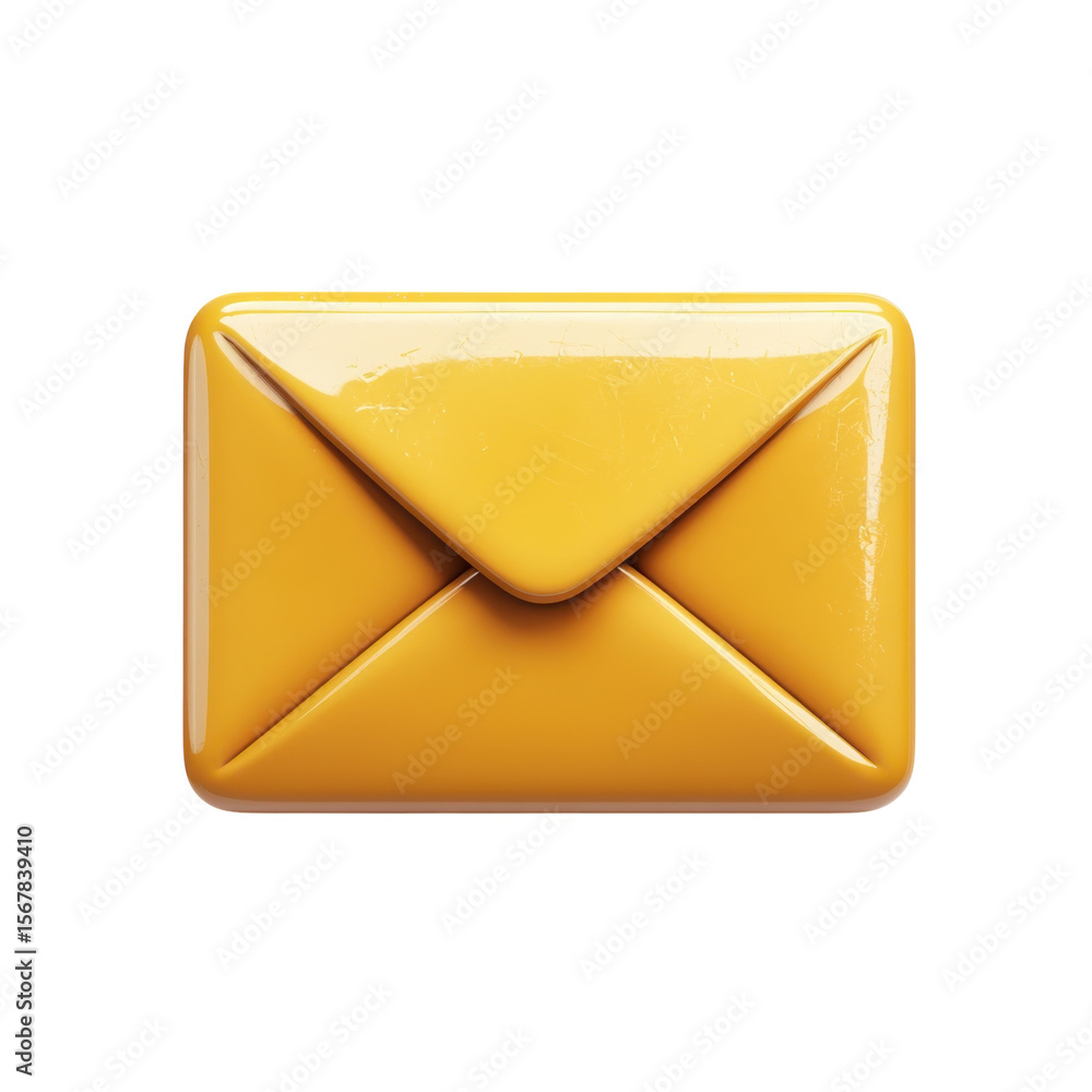 Poster glossy yellow envelope icon sending message mail email notification letter on transparent background