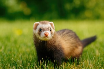 Adorable pet enjoying outdoor playtime in the backyard