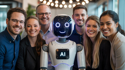 Group Photo with AI Robot and Six People