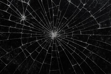 Shattered glass with numerous cracks and fragments