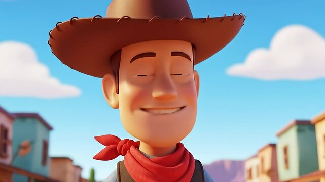 Happy Cowboy Cartoon Character in Wild West Town