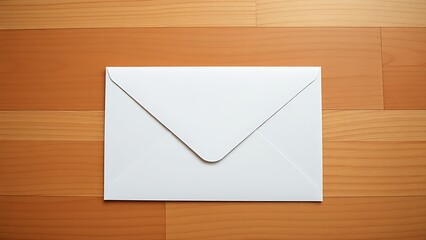 Minimalist white envelope on wooden surface, conveying simplicity and communication under soft lighting.