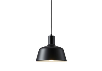 Modern black pendant light fixture with a subtle glow isolated on transparent background