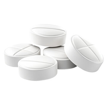 Stack of White Pills Medicine Healthcare Pain Relief Vitamins Supplements on transparent background