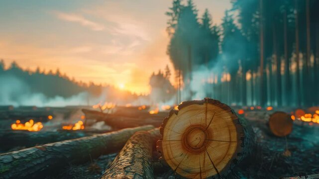 Burning Debris and Forest Fires at Sunset.
