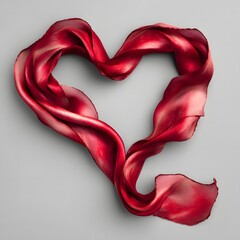 Elegant red ribbon heart clipart with realistic texture and soft shadows, isolated on transparent background for romantic design use.