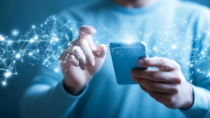 Hand Interacting with a Smartphone and Digital Network Connections. - Powered by Adobe