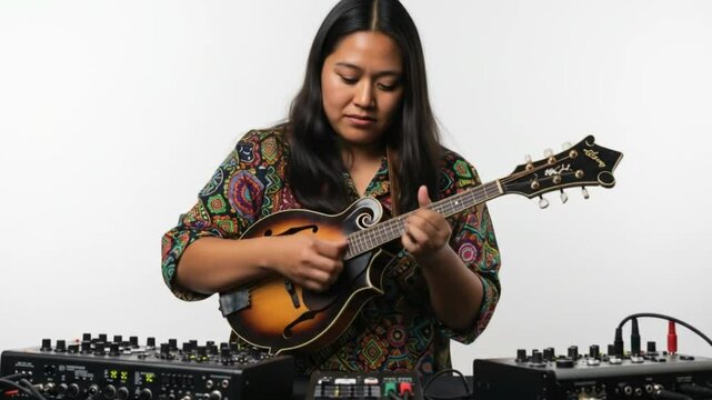 Melodic focus Woman plays mandolin