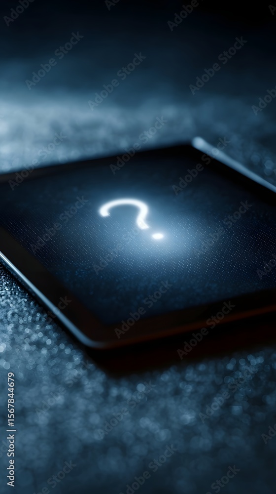 Aufkleber tablet displaying a blinking question mark icon on screen