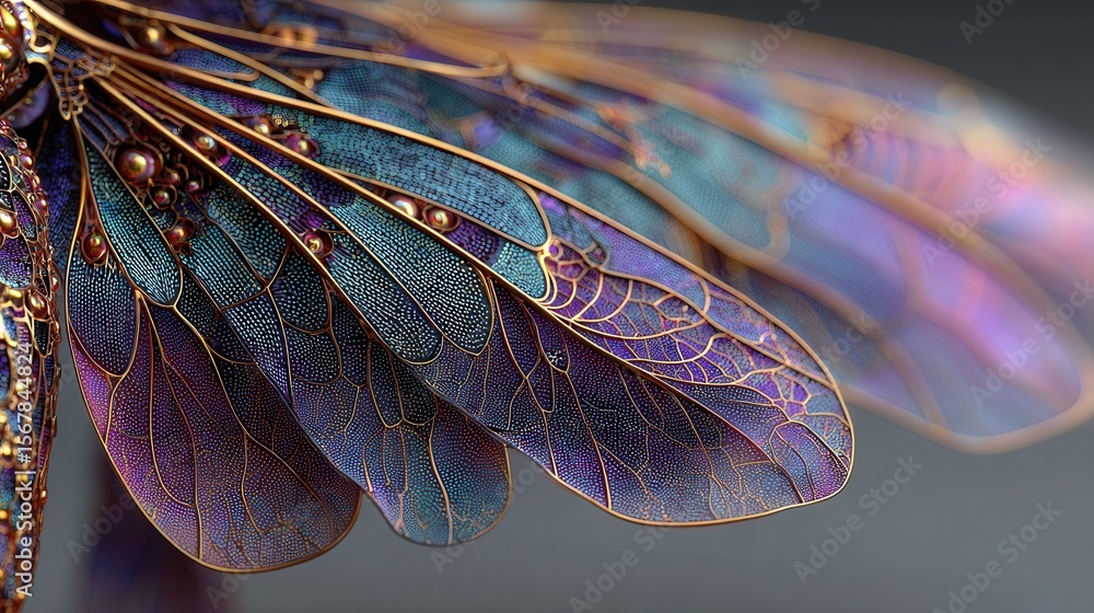 Poster iridescent insect wings with intricate patterns and texture detail
