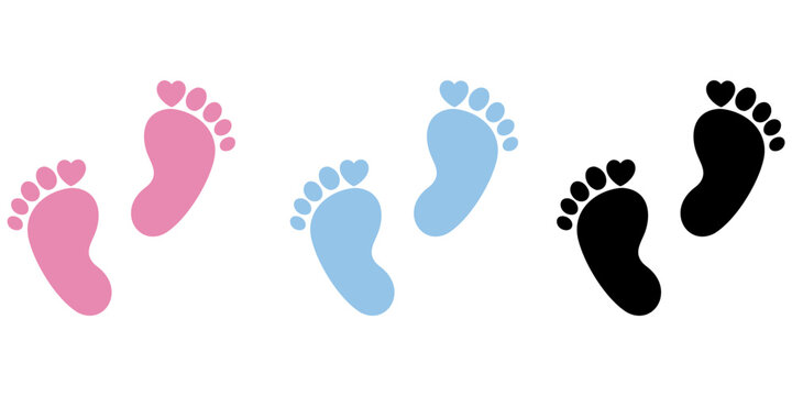 Baby Feet new born vector illustration set.Colorful baby feet Love heart boy or girl sign eps 10