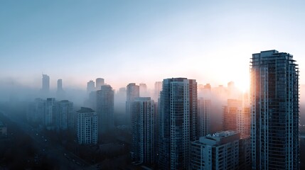 Aerial view of a city skyline at dawn