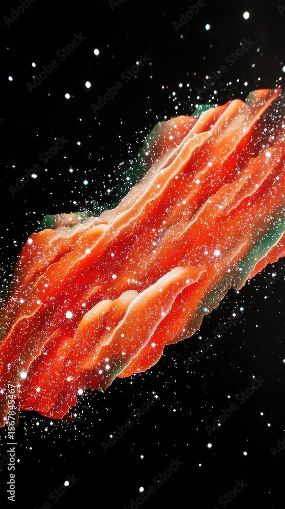 Poster deep red and black filamentary nebula patterns in space