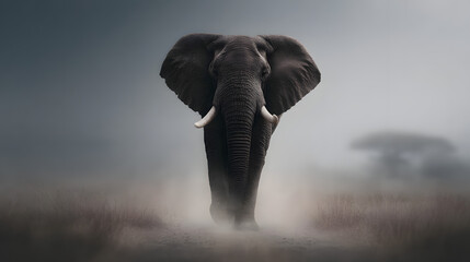 A majestic elephant stands tall in the savanna, its ears wide and trunk gently lowered, embodying strength, wisdom, and the quiet power of wildlife in its natural habitat.
