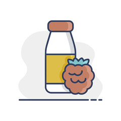 Yoghurt bottle with flavor raspberry vector icon
