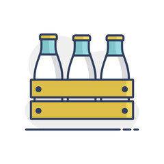 Milk wooden box. Milk bottles crate vector icon