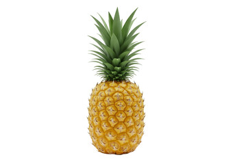 A ripe yellow pineapple with green leaves isolated on transparent background